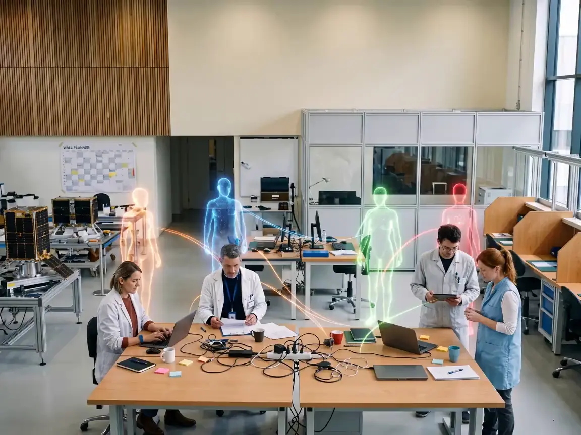 A team at work, each person with their own AI agent beside them
