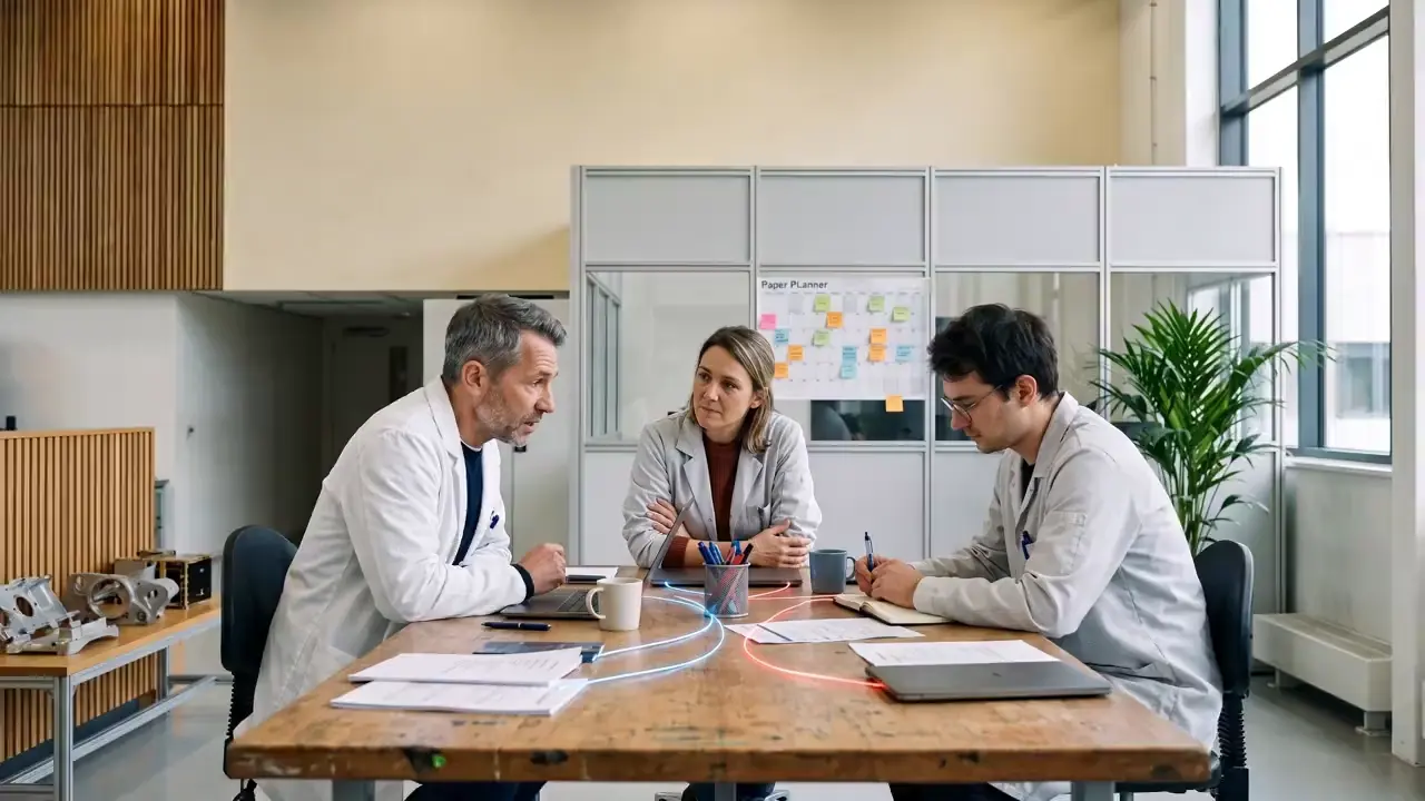 Drie collega’s die samen iets doorpraten aan tafel