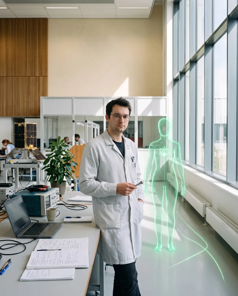 Joris met zijn groene agent naast het bureau